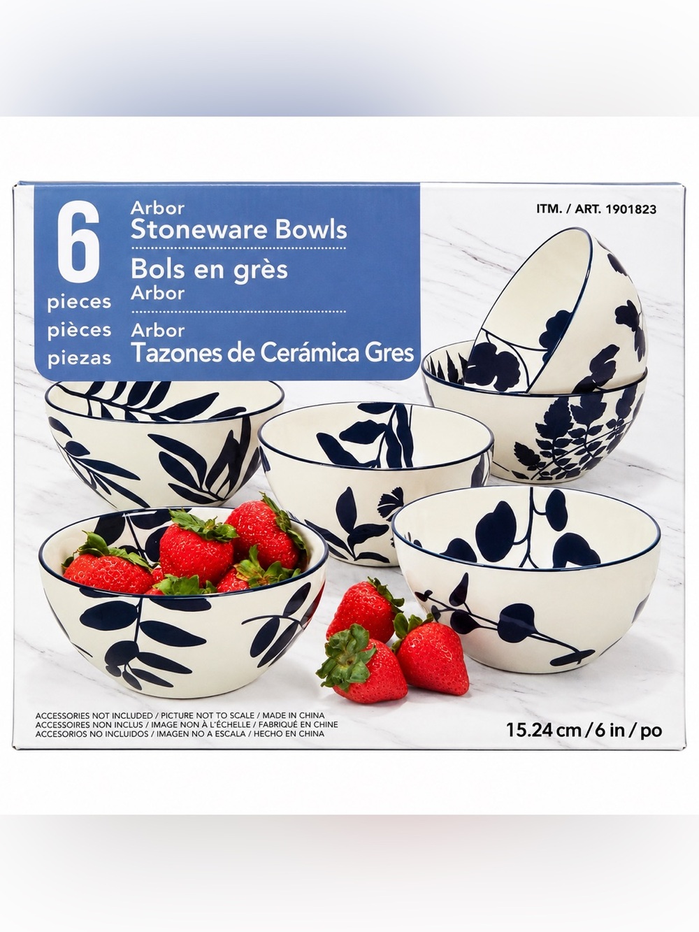 Certified International Arbor Blue White Stoneware Bowls Set of 6